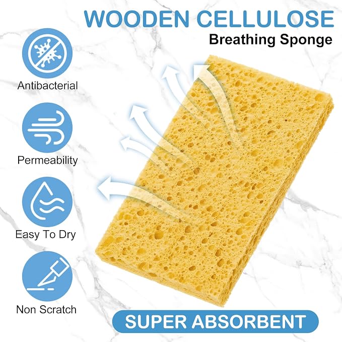 Zhengmy 90 Pieces Sponges Bulk Sponges Kitchen Compressed Sponge Natural Dish Sponge Compressed Wood Pulp Cleaning Without Scratching for Kitchen Bathroom, 3.9 x 2.4 x 0.12 Inch (Light Color)