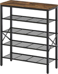YATINEY 5-Tier Shoe Rack, Shoe Storage for Entryway and Closet, Free Standing Shoe Organizer with Metal Mesh Shelves, 16-20 Pairs of Shoes, Rustic Brown and Black SS05BR