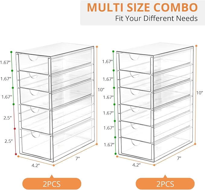 Makeup Drawer Storage Organizer with 22 Drawers, 4 Set Acrylic Office Desk Organization and Storage, Dustproof Drawer Organizer for Makeup, Office, Countertop, Jewelry, Pen, Desktop, Bathroom, Bedroom