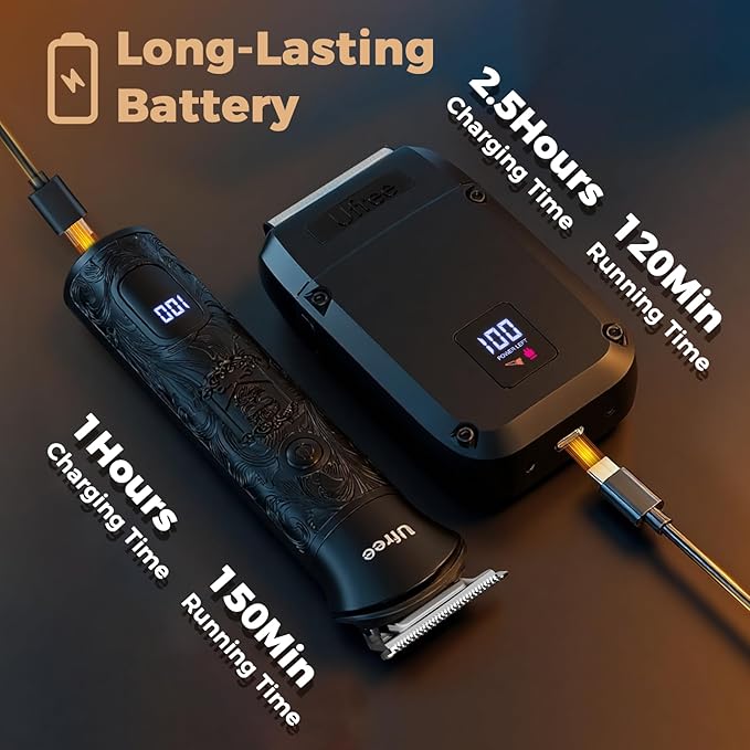 Ufree Foil Shaver and Beard Hair Trimmer Set, Men Electric Razor，Mens Gifts | T-Blade Line with 1-10mm Comb, Zero-Gap, Type-C, LED Display, Versatile for Mustache, Stubble, Nose and Crisp Edges