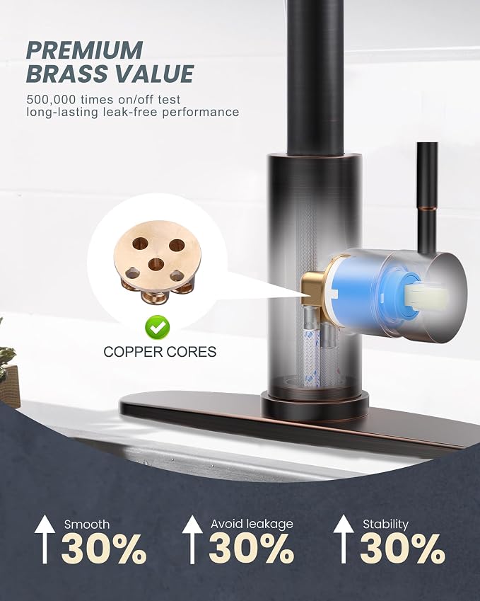 Oil-Rubbed Bronze Kitchen Faucet with Soap Dispenser, WOWOW Stainless Steel Kitchen Faucets for Sink, Pull Down Kitchen Faucet Single Handle High Arc Kitchen Sink Faucet with Deck-Plate