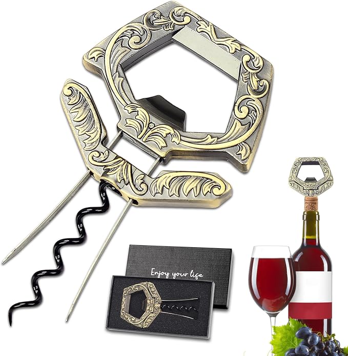 Ah So Wine Opener for Vintage Bottles, 3 in 1 Old Bottle Opener, Two Prong Cork Remover with Beer Bottle Opener, for Connoisseurs & Collectors to Uncork (Bronze)