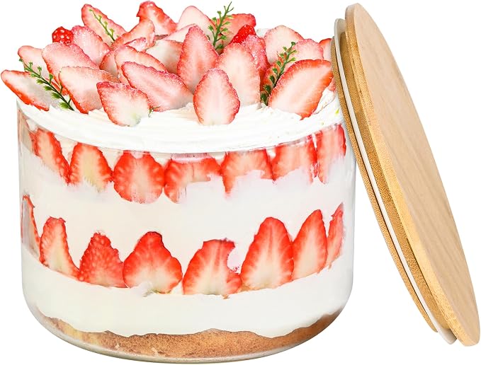 Large Trifle Bowl Glass, Morden Design Clear Glass Salad Bowl with Lid 125oz, Serving Bowl for Laying Ice Cream Cakes, Cupcake, Salad, Fruit, Microwave & Dishwasher Safe