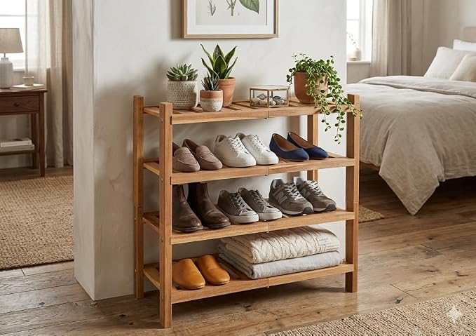 2-Tier Acacia Wood Stackable Shoe Rack - Brush Teak