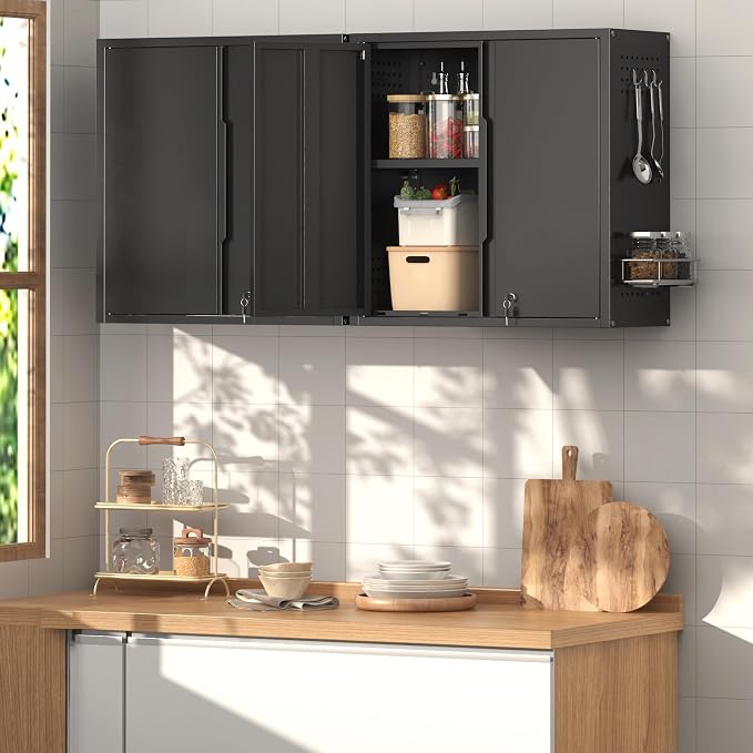 Coolsun 26" H Garage Wall Cabinet with Lockable Doors and Adjustable Shelf | Metal Wall Cabinet for Garage Assembly Required (26" H Black)