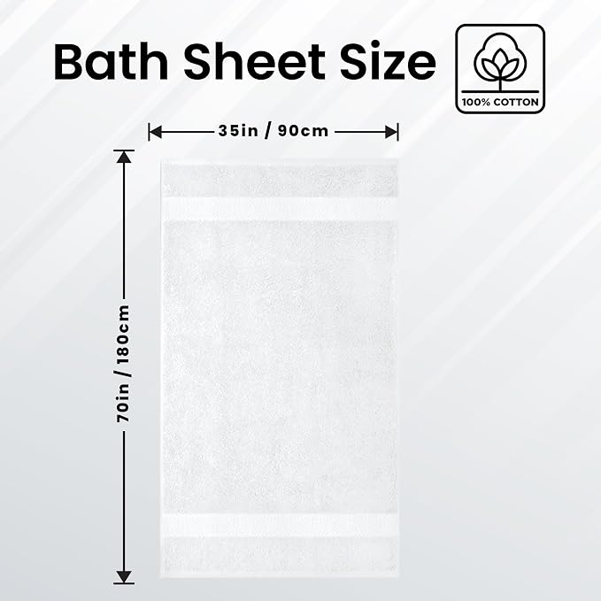 Infinitee Xclusives – Luxury Bath Sheets Towels – 1 Pack 600 GSM (35X70 Inches) – 100% Ring Spun Cotton Large Bath Towels for Bathroom (Brilliant White, Bath Sheets - Pack 1)