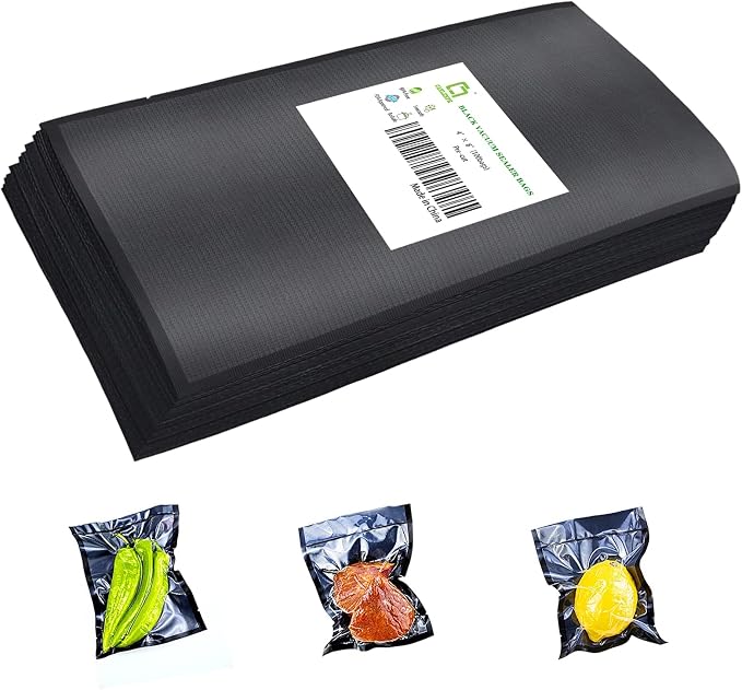 CANLENPK 4x8 Inch/10x20cm Small Black Back and Clear Front Vacuum Sealer Bags,Food Storage Bag,Seal Meal Snack Fruit Nut,Boil Steam Heat Freeze,Heavy Duty Sealable Bags (100PCS, Black Back)