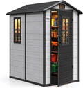 DWVO Outdoor Storage Shed 4.4×6FT, Plastic Garden Shed with 2 Windows | Resin Outdoor Tool Shed with Floor, Door Handle & Lock, Vents for Backyard Patio, Stores Bike Garden Tools, Gray & Black