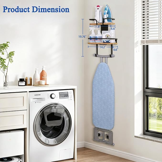 VINAEMO Ironing Board Hanger Wall Mount, 2-Layer Laundry Room Organizer | Iron and Ironing Board Holder for T&Y-Leg Iron Boards, Heavy Duty Laundry Room Storage Shelves, Large Laundry Organization