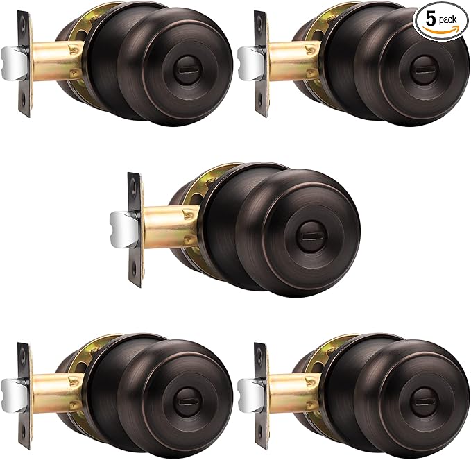 Probrico Oil Rubbed Bronze Door Knob, Bronze Interior Door Knobs for Bathroom, Privacy Bedroom Door Knobs with Lock, 5 Pack