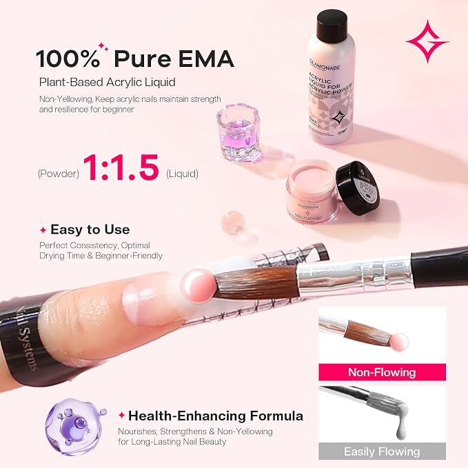 Glamonade Acrylic Nail Kit for Beginners: 0 Experience Needed to Complete Acrylic Nail Starter Kit with 48W Nail Lamp & Drill for Home DIY Manicure
