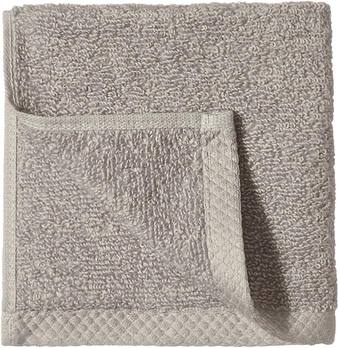 Amazon Basics 100% Cotton Washcloths, Quick-Dry, 12" x 12", Platinum, 12-Pack