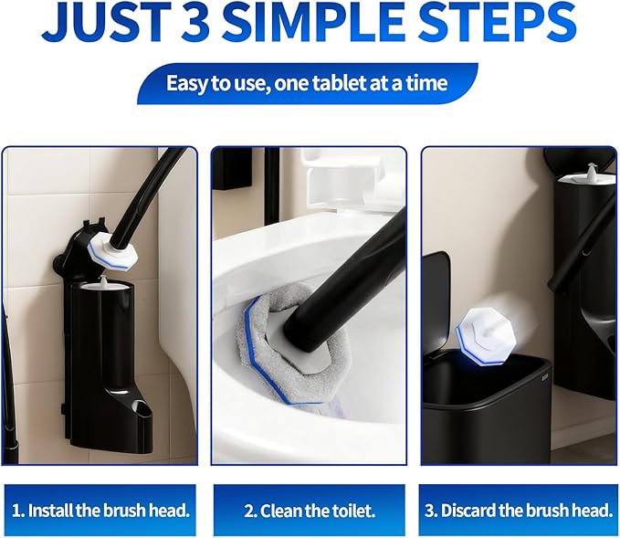 2 Pack Disposable Toilet Brush and Holder Set,Extended Handle with 72 Cleaner Refills Toilet Brush for Toilet Bowl Cleaners,Bathroom Cleaning, Bathtub.Disposable Toilet Cleaning System