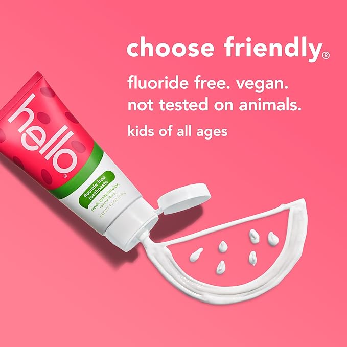 hello Fresh Watermelon Fluoride Free Kids Toothpaste, 4.2 Oz Tube (Pack of 12)