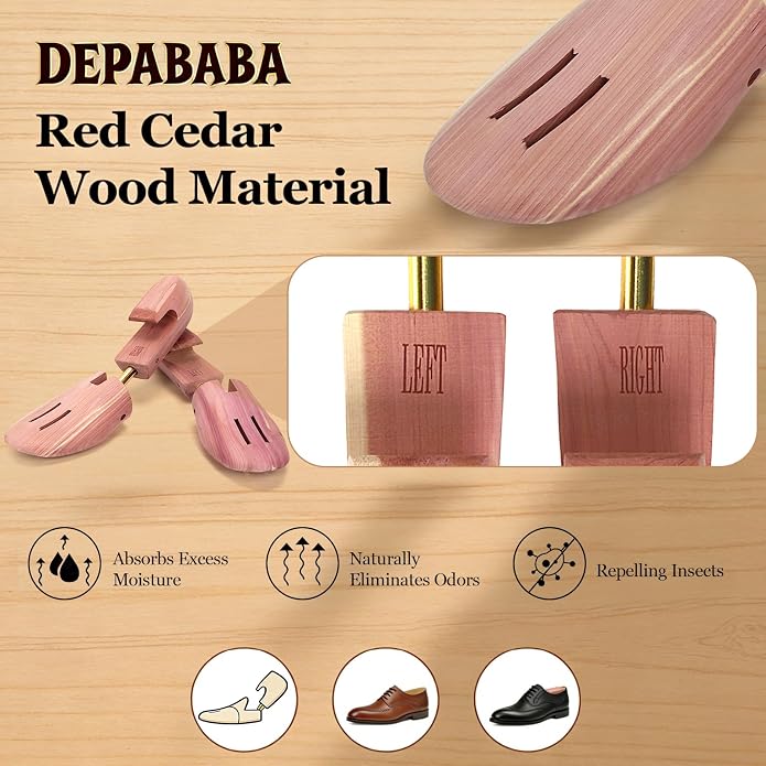Cedar Shoe Trees for Men, Wood, Single Tube, 6 Pack, Sizes 7-14 | Red Cedar Wood Construction, Men's Sizes 7-14, Single-Tube Design for Sneakers, Boots, Workwear, and Everyday Shoe Care
