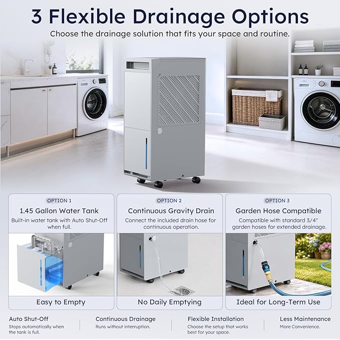 5000 Sq.Ft Dehumidifier with Pump, Up to 16.4 Ft Vertical Drainage, ENERGY STAR Most Efficient 2024, Max 100 Pint Moisture Removal, Smart Humidity Control for Basement, Home & Garage