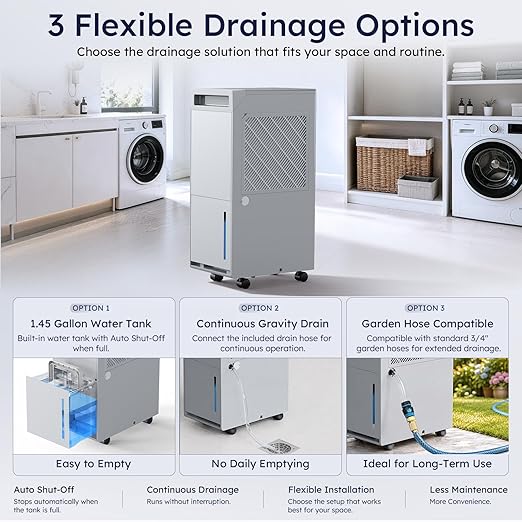 5000 Sq.Ft Energy Star Most Efficient 2024 Dehumidifier, Max 100 Pint Moisture Removal, Auto Defrost, Drain Hose, Smart Humidity Control for Basement, Home, Garage, Bathroom, Laundry Room