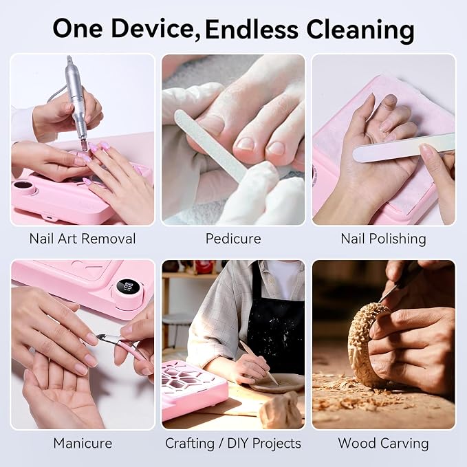 Makartt Compact Rechargeable Nail Dust Collector - 5500RPM Dust Collector Nail Tech ERYNOS Adjustable Speed,Quiet for Polishing Cuticle Manicure Salon&Home Use With 10pcs Filters&Dust Brush White