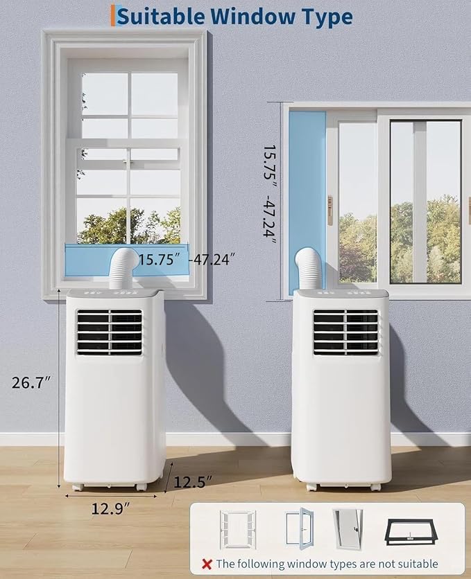 Garvee 3-in-1 Portable Air Conditioner, 8,000 BTU Portable AC Unit with Cooling, Dehumidifier & Fan for Rooms up to 350 sq.ft with Remote Control, Sleep Mode, 24H Timer and Window Kit