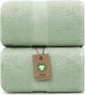 Alusa Home 100% Organic Luxury Bath Sheets - GOTS Certified - Extra Large 35x70 Inches (Pack of 2) Zero-Twist, Long-Staple Cotton Bath Sheet Set (Eucalyptus Green)
