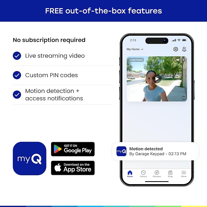 myQ Smart Garage Door Video Keypad with Wide-Angle Camera,Customizable PIN Codes,and Smartphone Control–Take Charge of Your Garage Access Works with Chamberlain, LiftMaster and Craftsman openers,White