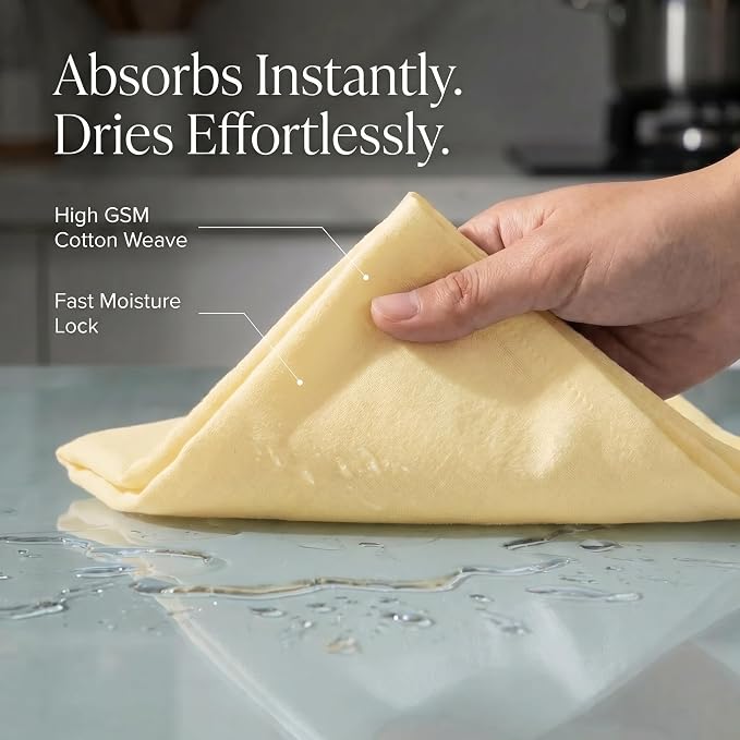 Urban Villa Kitchen Towels 100% Cotton Dish Towels for Kitchen(Set of 6)20”x30” Dish Cloths Highly Absorbent Kitchen Linen Set with Hanging Loop Perfect for Drying Dishes Cleaning Hand Towels – Yellow