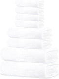 Tens Towels 8 Piece Towel Set, 2 XL Bath, 2 Hand, 4 Washcloth, White | 100% Cotton, Lighter Weight, Quicker to Dry, Super Absorbent, Perfect for Bathroom