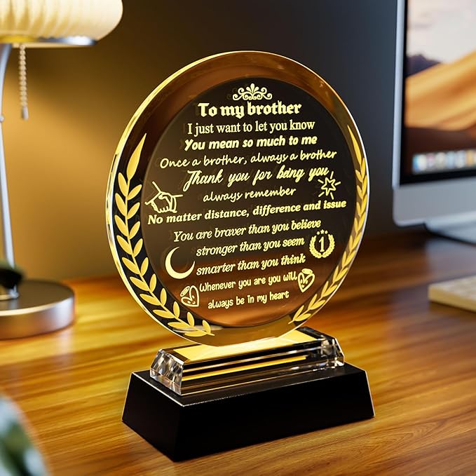 Gifts for Brother from Sister Crystal Brother Keepsake with LED Light Base Brother Gifts for Graduation Fathers Day Wedding Christmas