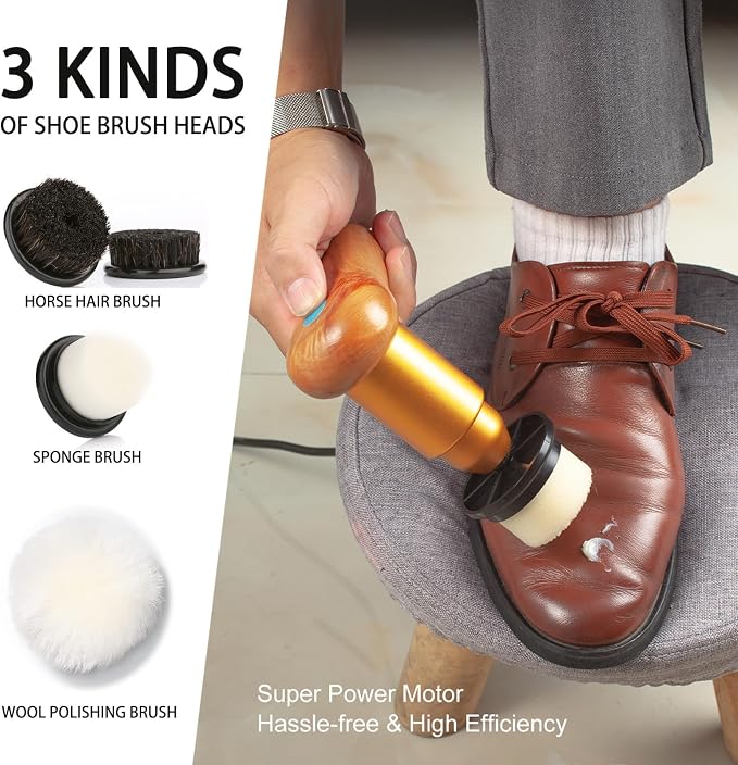 75W Power Electric Shoe Polisher, Adjustable 6 Speed Electric Polisher, Perfect for Leather Shoes and Sneakers, 3 Brush Heads,Time-Saving Solution for Shoe Cleaning (1) (Large)