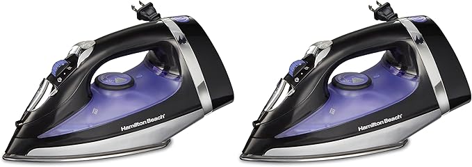 Hamilton Beach Steam Iron for Clothes & Garment Steamer with Smooth Press Stainless Steel Soleplate,1200 Watts,8’ Retractable Cord,Black (14214),(Pack of 2)