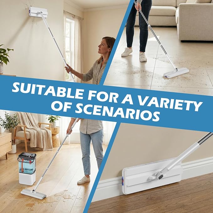 Midyb Mop and Bucket Set, 2026 Upgraded Flat Mop and Bucket System with 2 Pads, Mop Bucket with Wringer Set, Spray Cleaning, Auto Dirty Water Separation Keep Water Fresh, Mops for Floor Cleaning