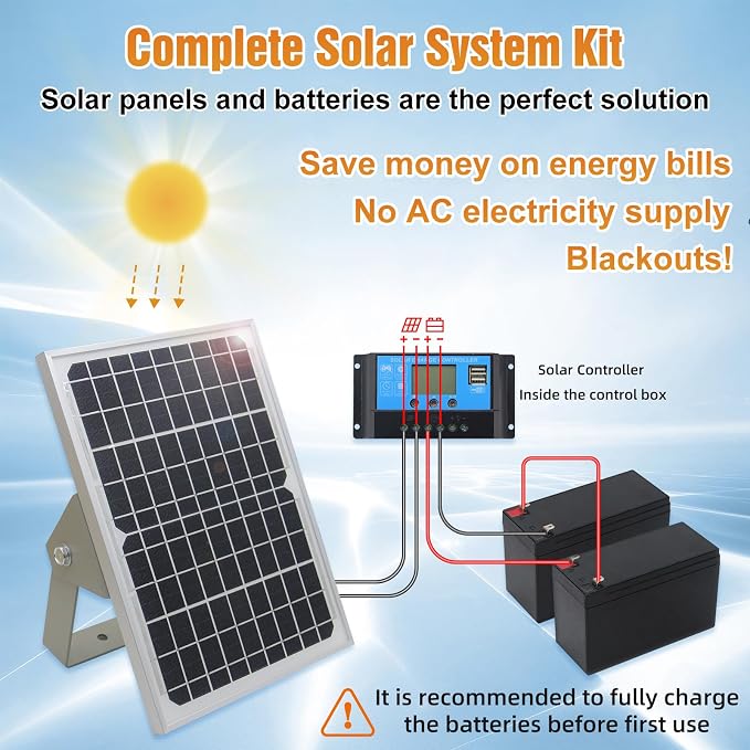 JUJIANG C01 Solar Gate Opener with Batteries & Solar Panel for Single Swing Gates Up to 440lb 12FT Automatic Gate Openers with Remote Complete Kit Light Duty Automatic Gate Openers Solar Powered