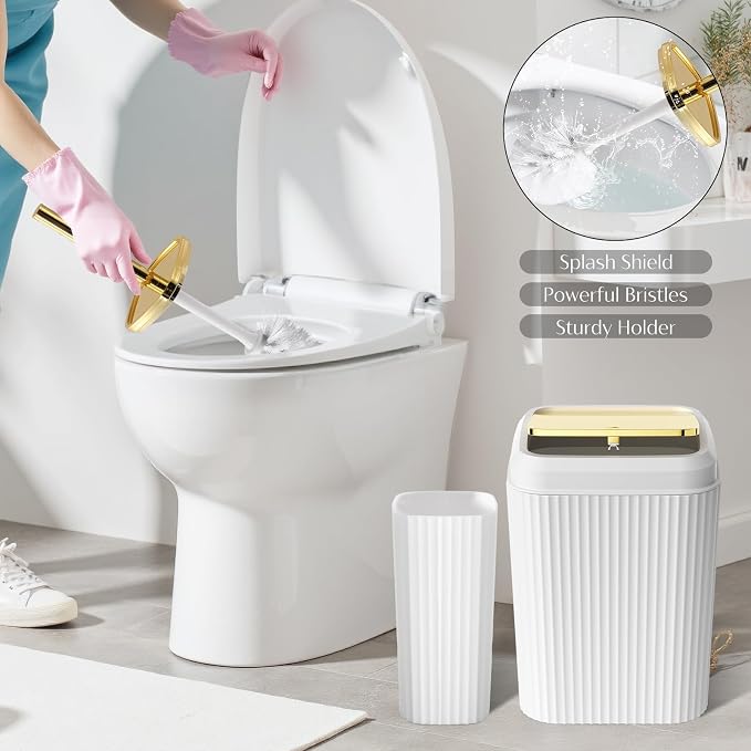 17PCS Bathroom Accessories Set, White Bathroom Set Bathroom Accessories Set with Trash Can, Toilet Brush, Toothbrush Holder, Qtip Holder & 3PCS Soap Dispenser