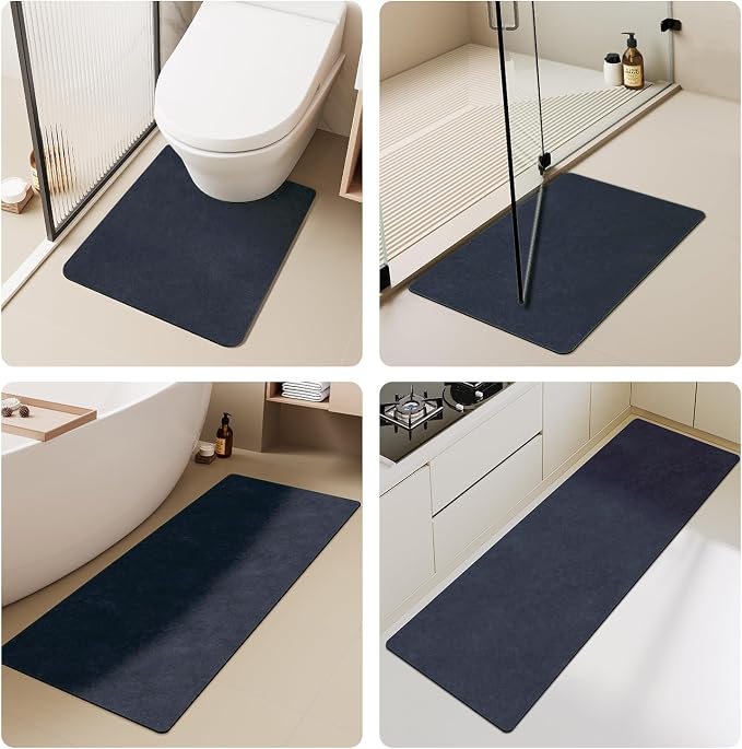 TYUU Bathroom Mat Quick Dry, Bathroom Rugs Non Slip Washable Thin Absorbent Bath Mat Fits Under Door Bathroom Floor Mat Perfect for Bath, Shower, or Sink 20"x30" Navy Blue