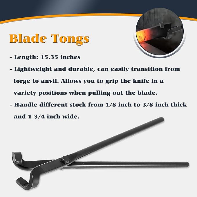 Blacksmith Tongs - V-Bit, Blade, Flat, Wolf Jaw Forge Tong (4PCS) | Assembled Steel Knife Making Tong Set for Blacksmithing Bladesmith Bladesmithing