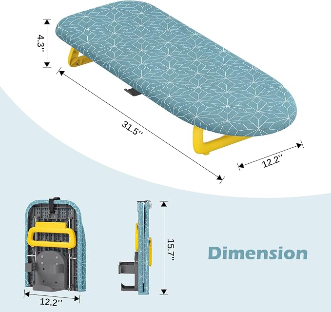 Foldable Small Ironing Board Tabletop, Mini Iron Board Small, Table top mini Ironing Boards Small with Cover pad, Compact Portable Travel Iron and Ironing Boards Set, 12 * 32 Cadet Blue (with Holder)