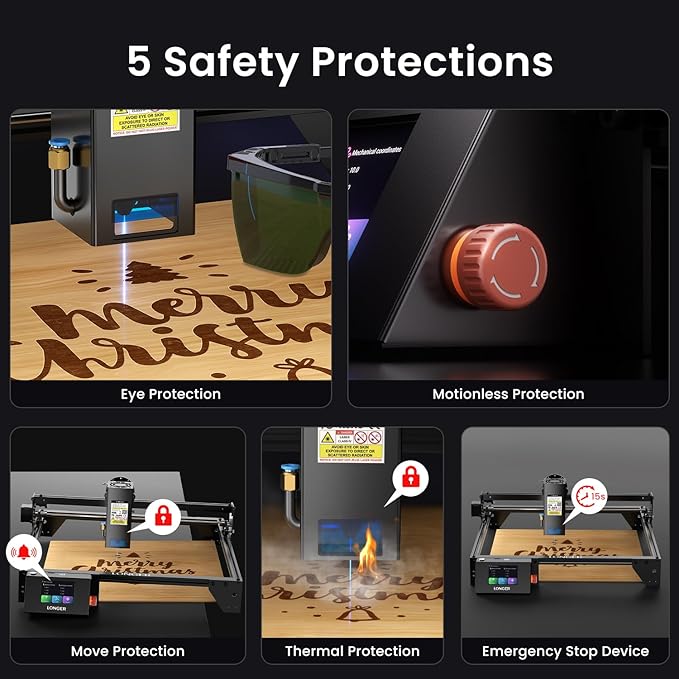 Longer RAY5 20W Laser Engraver with Air Pump and 17.3"x 17.3" Honeycomb Working Table, DIY Laser Engraver for Wood and Metal, Paper, Acrylic, Glass, Leather