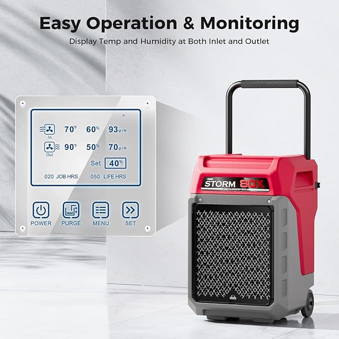 ALORAIR 170 PPD Commercial Dehumidifier with Pump & Drain Hose, LGR Industrial Use, Portable Dehumidifier with Wheels for Water Damage Restore, Carpet Drying, 6-Year Limited Warranty, Storm 80X (Red)
