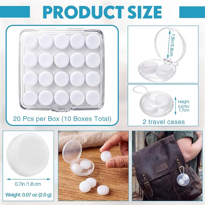 Relaxweex 200 Pcs Wax Earplugs Bulk Moldable Silicone Wax Earplugs for Sleeping 32 db Gel Ear Plugs for Noise Canceling Reduction Swimming Hearing Protection Shooting Construction Work(White)