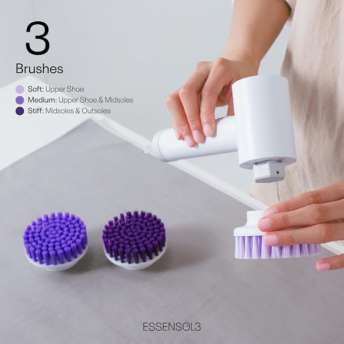 Electric Shoe Cleaning Kit, Rechargeable Shoe Cleaner Brush with 3 Heads & Solution for Sneakers