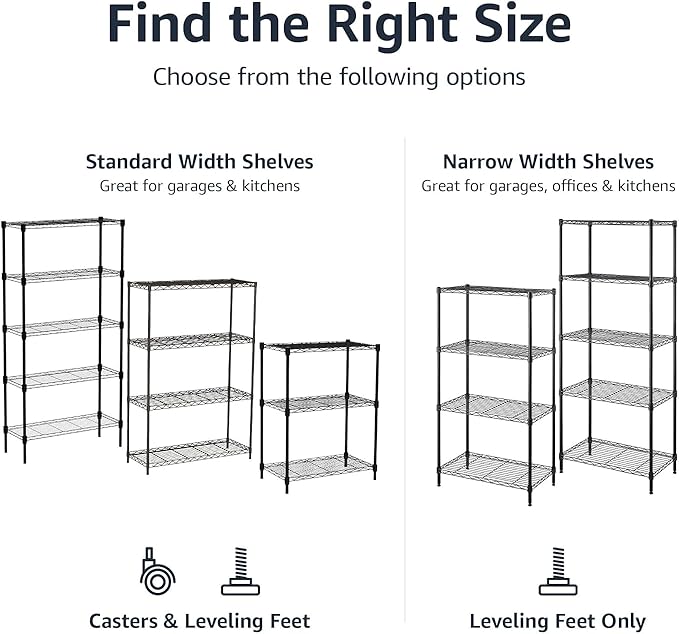 Amazon Basics 5-Shelf Adjustable Heavy Duty Steel Wire Storage Shelves for Garage, Kitchen, Easy Assembly, 36" x 14" x 72", Black