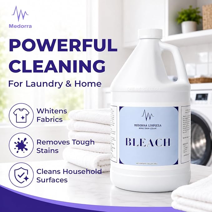 Liquid Bleach, 1 Gallon, 6-Pack, Original Unscented Chlorine Bleach, 128 fl oz Each, Multi-Purpose Cleaner for Laundry, Whites, Stain Removal, Bathroom, Kitchen & Hard Surfaces