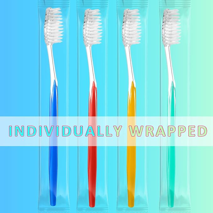 Patelai 700 Pcs Disposable Travel Toothbrush Bulk Individually Wrapped Toothbrush Pack Medium Soft Bristle Manual Disposable Colorful Tooth Brush for Adult Work Travel Hotel Donation (Classic)