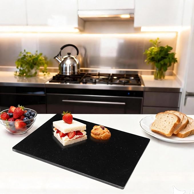 Granite Cutting Board for Kitchen 20×16 Inch black | Natural stone, 0.59" thick, non-slip feet, stay cool for dough/butter, ideal for pastry, cheese, charcuterie, pizza, bread