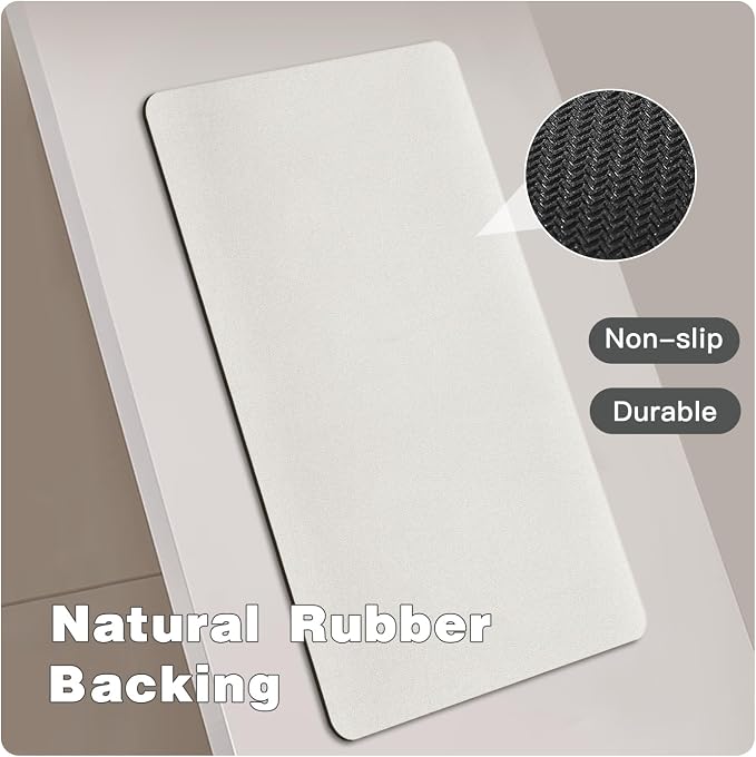 TYUU White Bath Mat, Bathroom Rugs Non Slip Washable Thin Absorbent Quick Dry Bath Mat Fits Under Door Bathroom Floor Mat Perfect for Bath, Shower, or Sink 20"x30" White