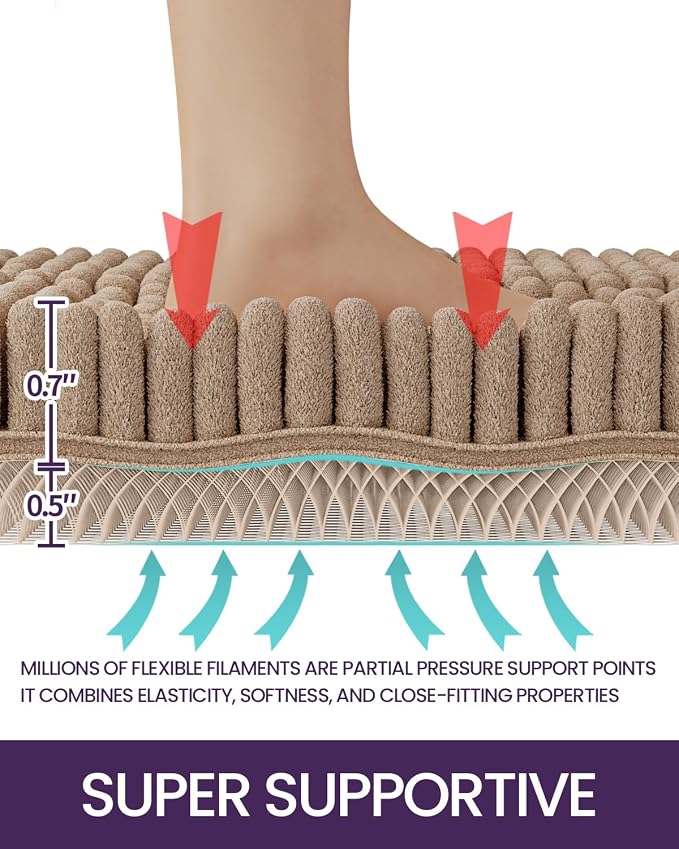 DEXI Bath Mats for Bathroom 32x20, Non Slip Washable Bathroom Rug, Thick Soft Chenille Absorbent Bathmat for Shower Floor, Fluffy Shaggy Carpet for Tub, Dark Beige
