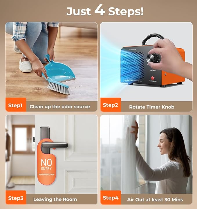Hadlook Ozone Generator, 48,000mg/h High Capacity O3 Machine for Large Spaces Up to 4,000 Sq Ft, Portable Odor Eliminator for Car, Home, Basement, Smoke, Pets, and Commercial Use, Orange