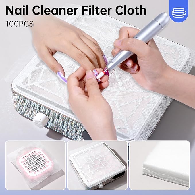 100 Sheets Nail Dust Collector Filter Paper, PP Material Dust Collector Filter Cotton Pad Replacement & Nail Dust Collector, Powerful Vacuum Fan Vent Dust Collector Extractor