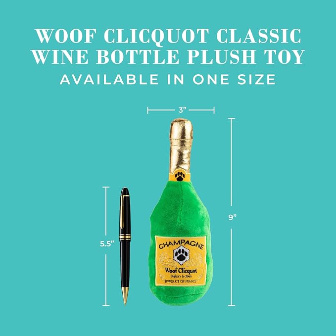 Haute Diggity Dog Woof Clicquot Classic, Plush Designer Dog Toys with Interactive Squeaker, Stimulating Pet Enrichment, Machine-Washable & Safe Materials for All Breeds, One Size
