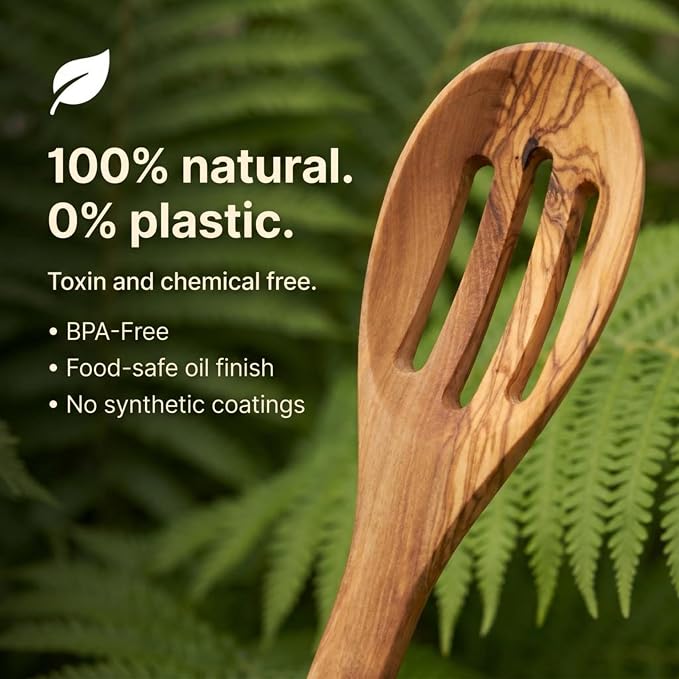 Salt & York 5-Piece Olive Wood Kitchen Utensil Set with Turner, Tongs, Slotted Spoon, Ladle and 12" Spoon, Farmhouse Style Kitchen & Cookware, Ideal for Entertaining, Wedding and Housewarming Gift